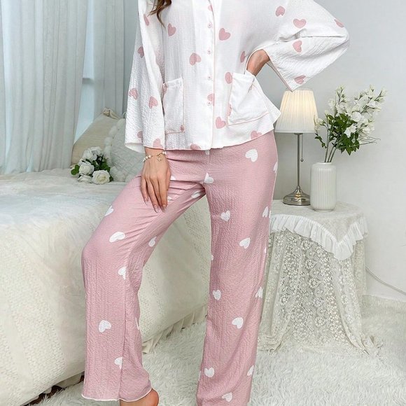 Multicolor Casual Womens Drop Shoulder Blouse & Wide Leg Pants PJ Set - Picture 5 of 5